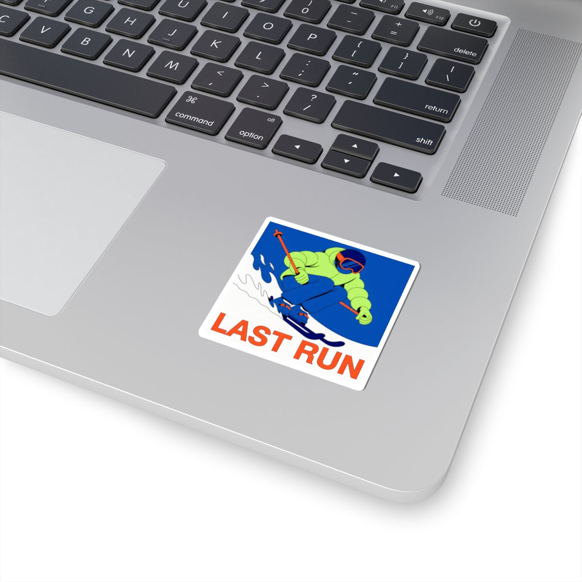 Kiss-Cut Sticker — 'LAST RUN' Skier Design (Winter Sports Laptop Decal)