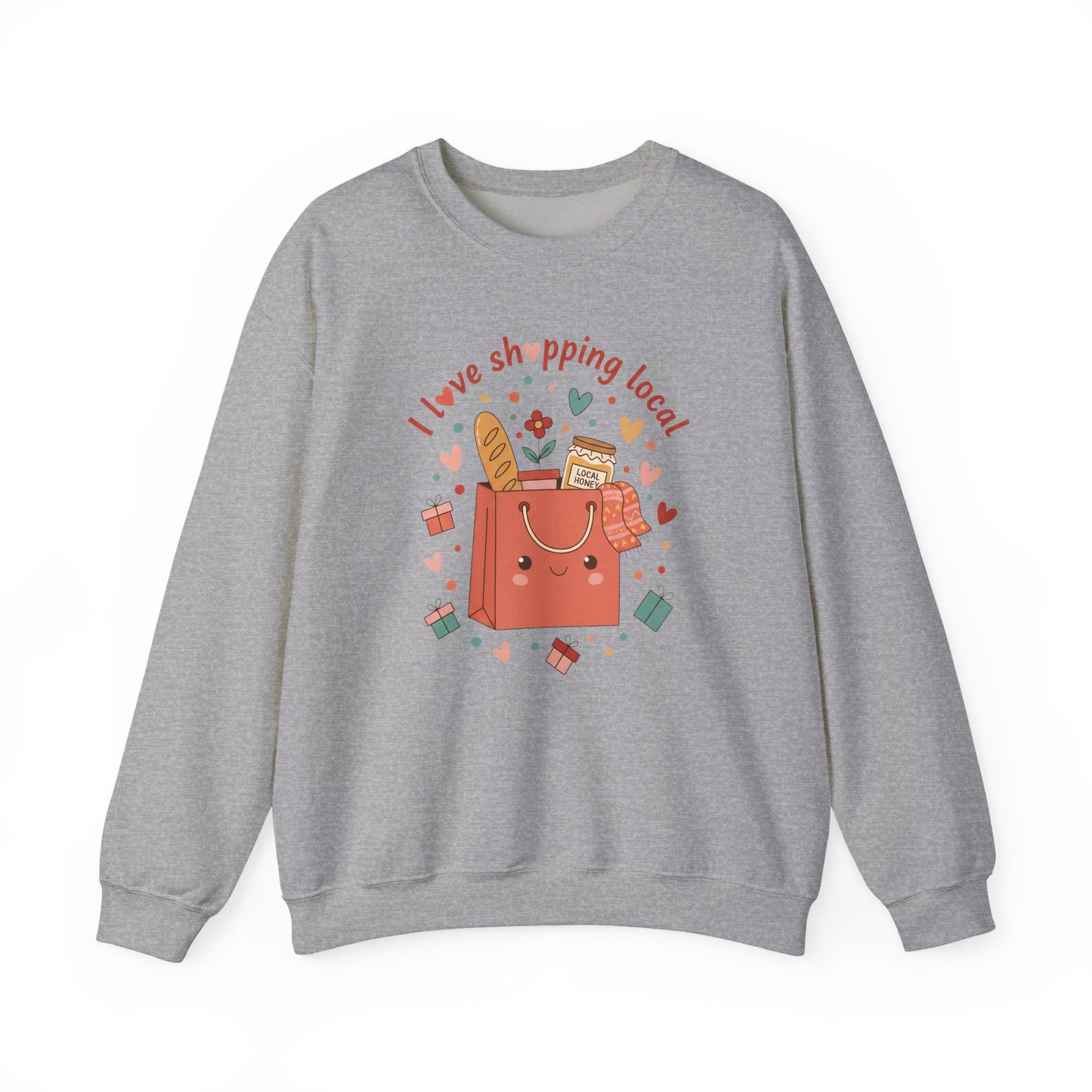 Local Shopping Crewneck Sweatshirt – "I Love Shopping Local" Cute Gift Pullover