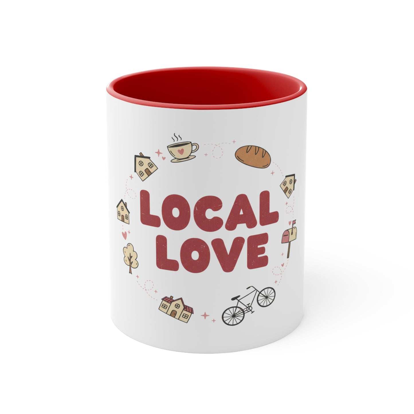 Mug — "Local Love" Ceramic Accent Coffee Mug with Pink Handle & Rim