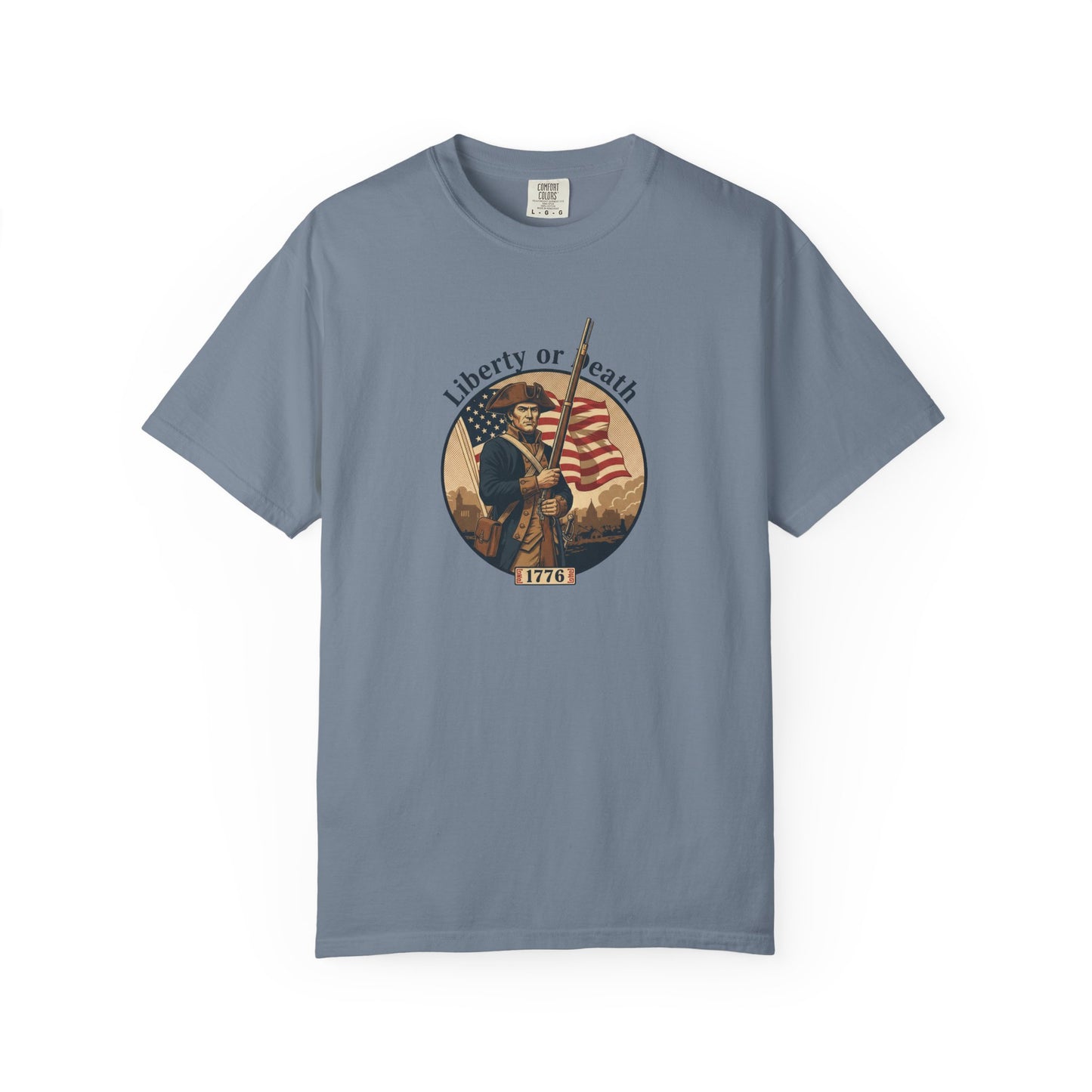 Liberty or Death T-Shirt — Revolutionary Soldier American Flag Graphic