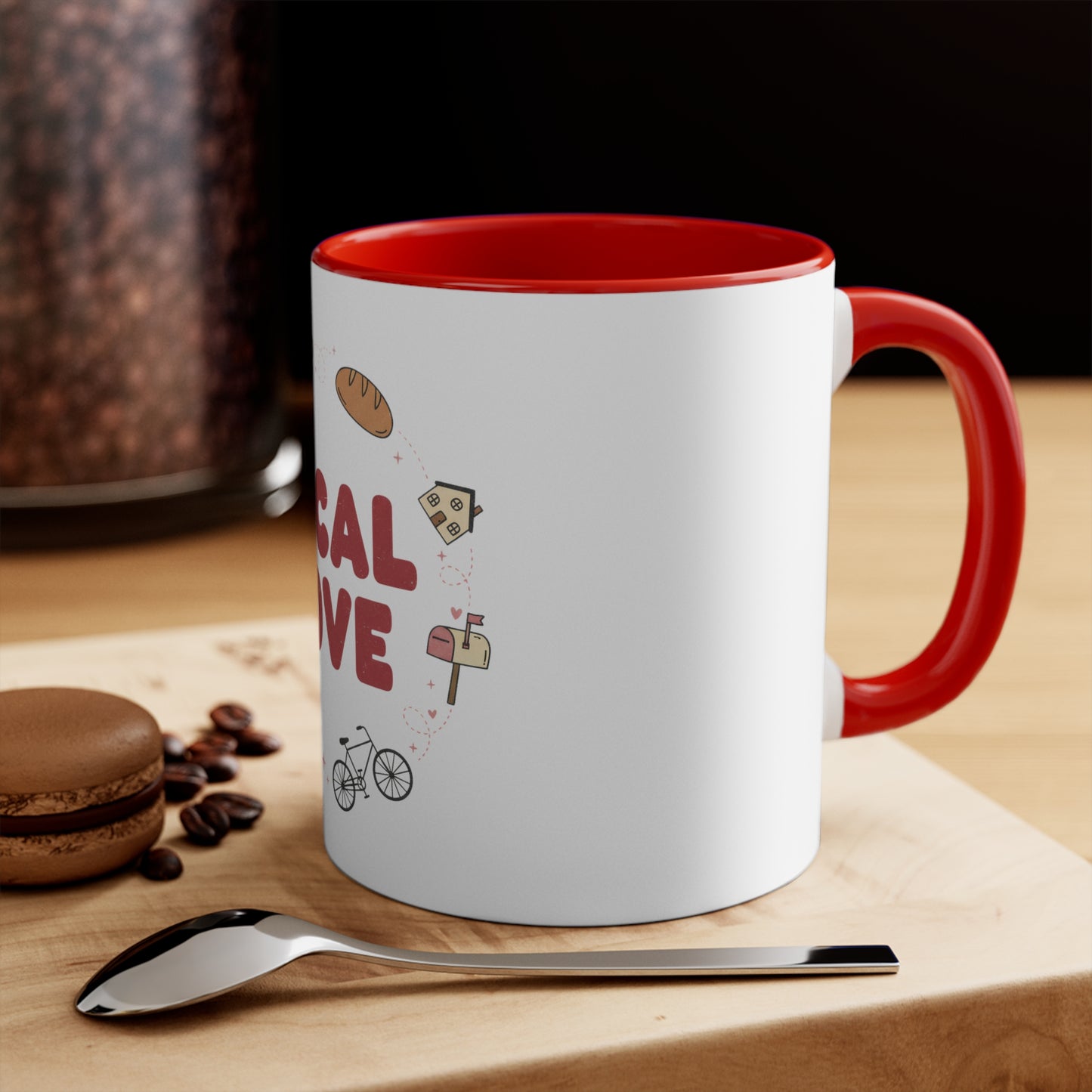 Mug — "Local Love" Ceramic Accent Coffee Mug with Pink Handle & Rim