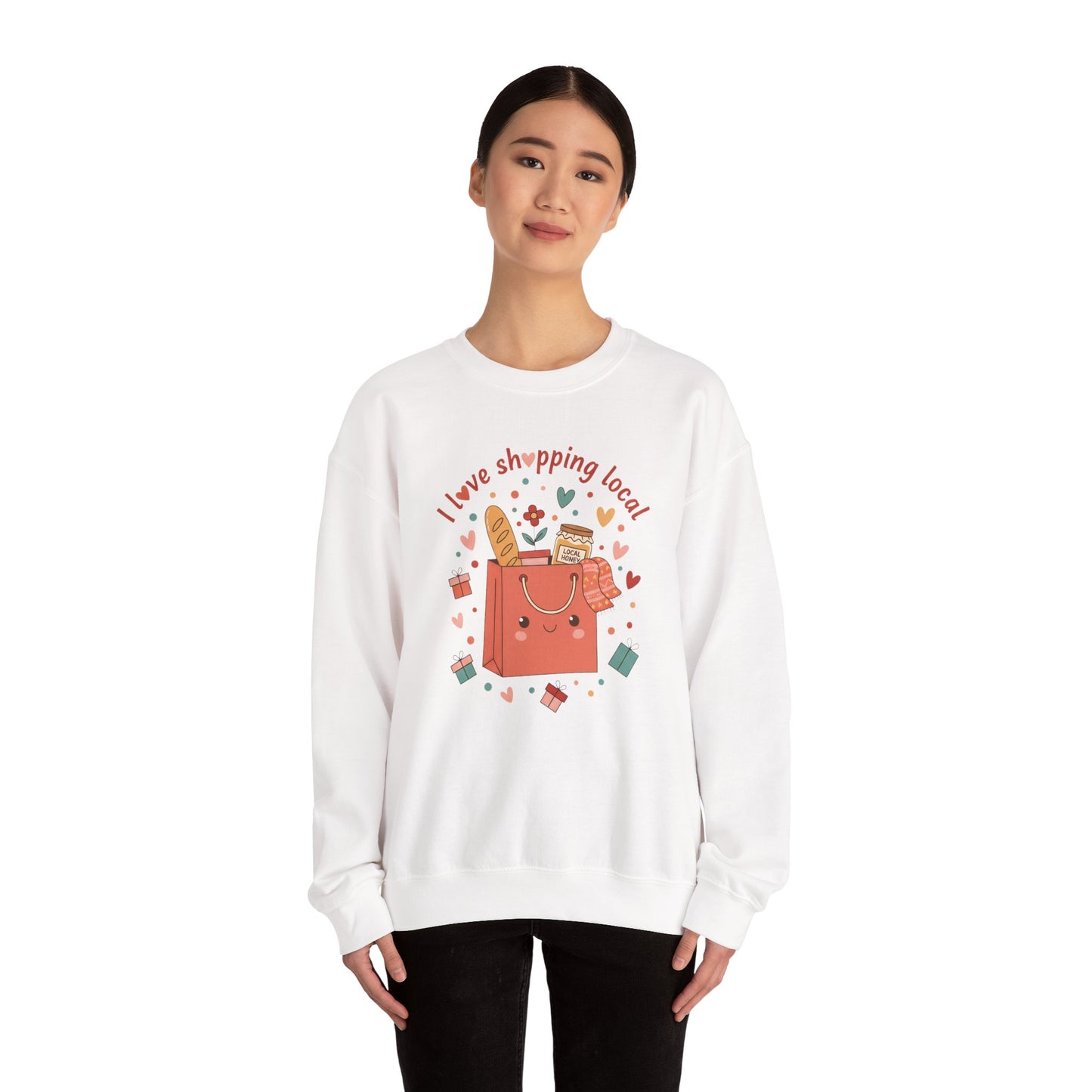 Local Shopping Crewneck Sweatshirt – "I Love Shopping Local" Cute Gift Pullover