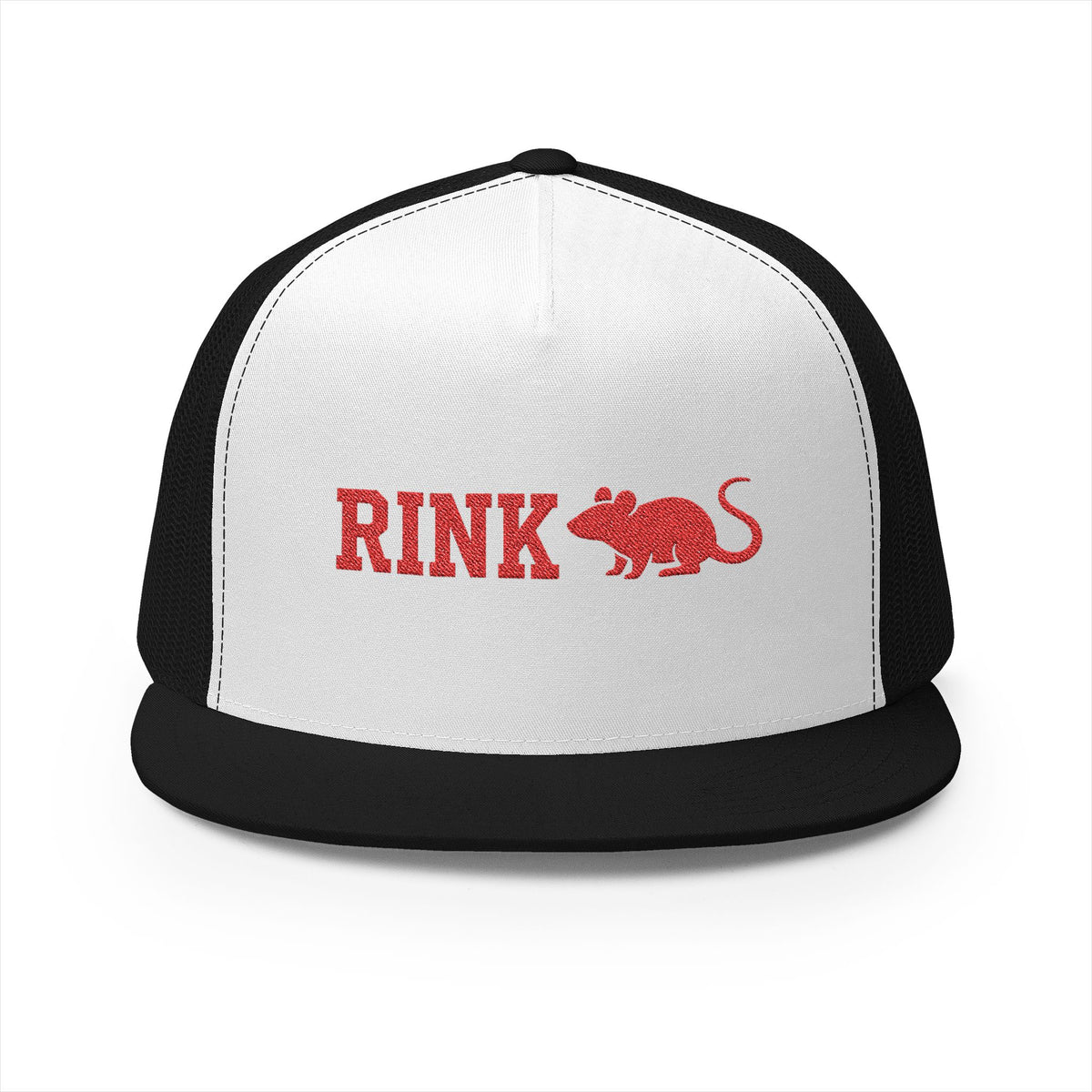 Rink Rat Hockey Tailgate Trucker Cap — Vintage Red Script with Mouse Logo