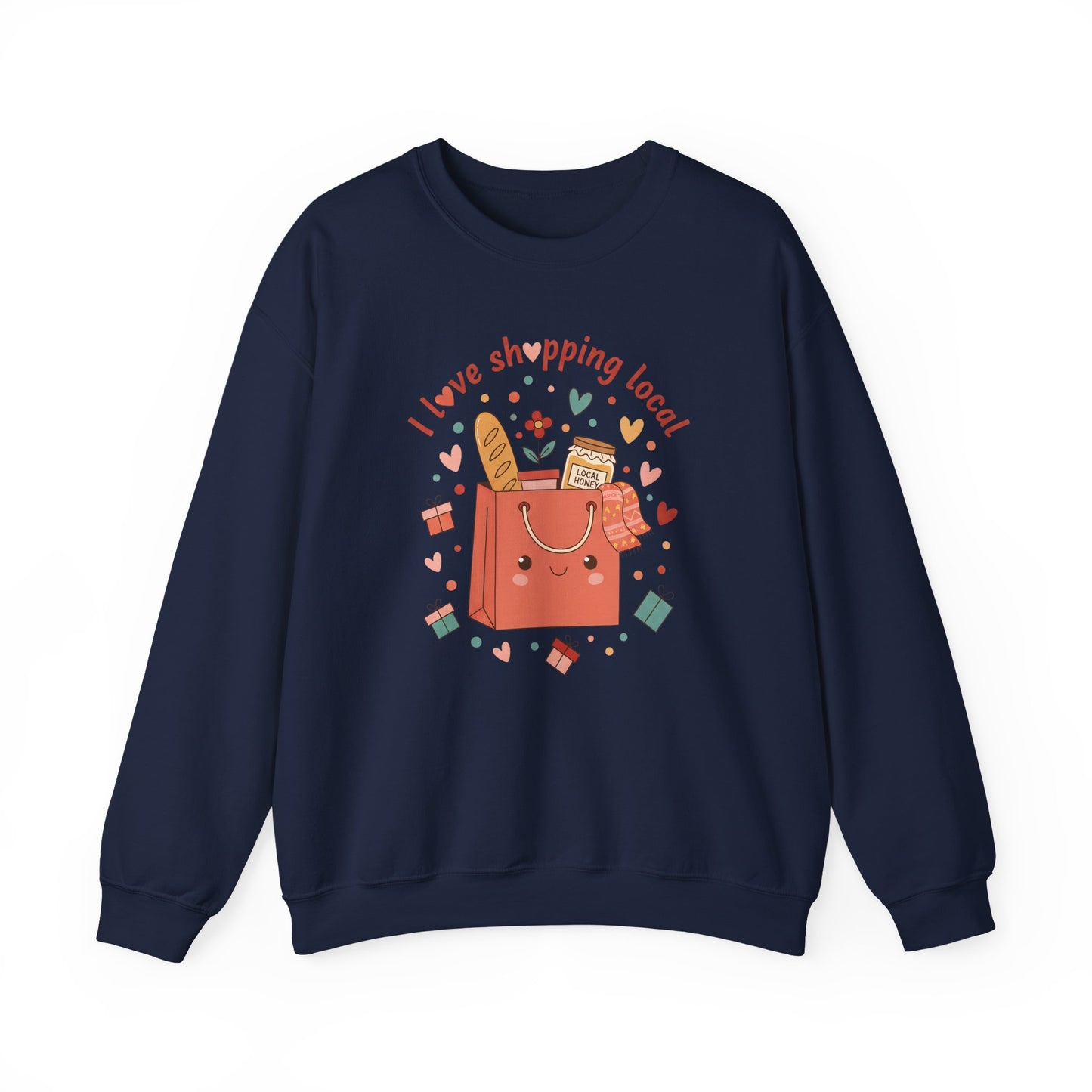 Local Shopping Crewneck Sweatshirt – "I Love Shopping Local" Cute Gift Pullover