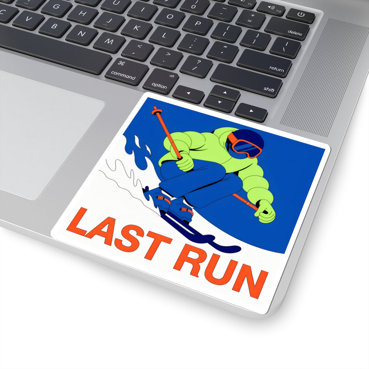 Kiss-Cut Sticker — 'LAST RUN' Skier Design (Winter Sports Laptop Decal)