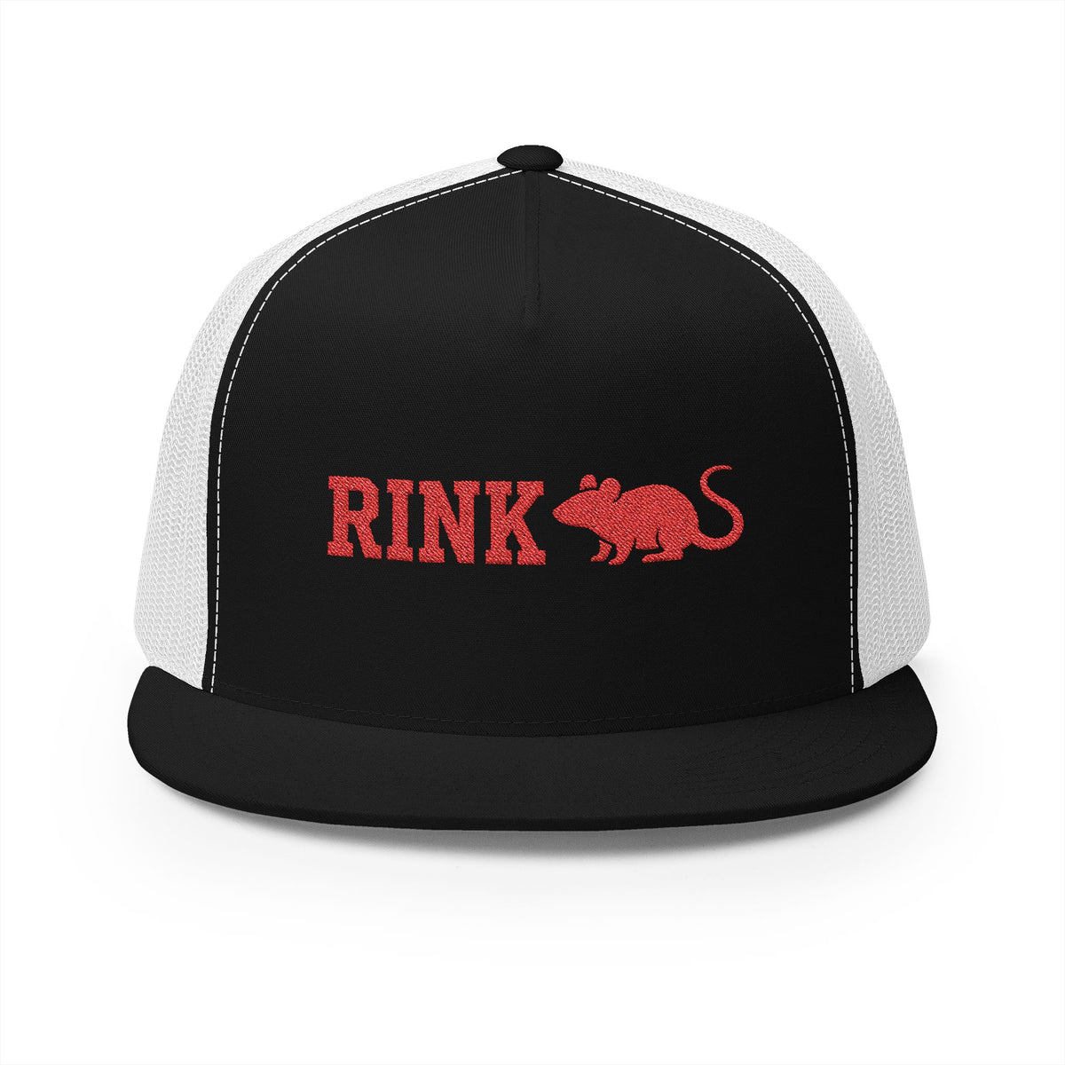 Rink Rat Hockey Tailgate Trucker Cap — Vintage Red Script with Mouse Logo