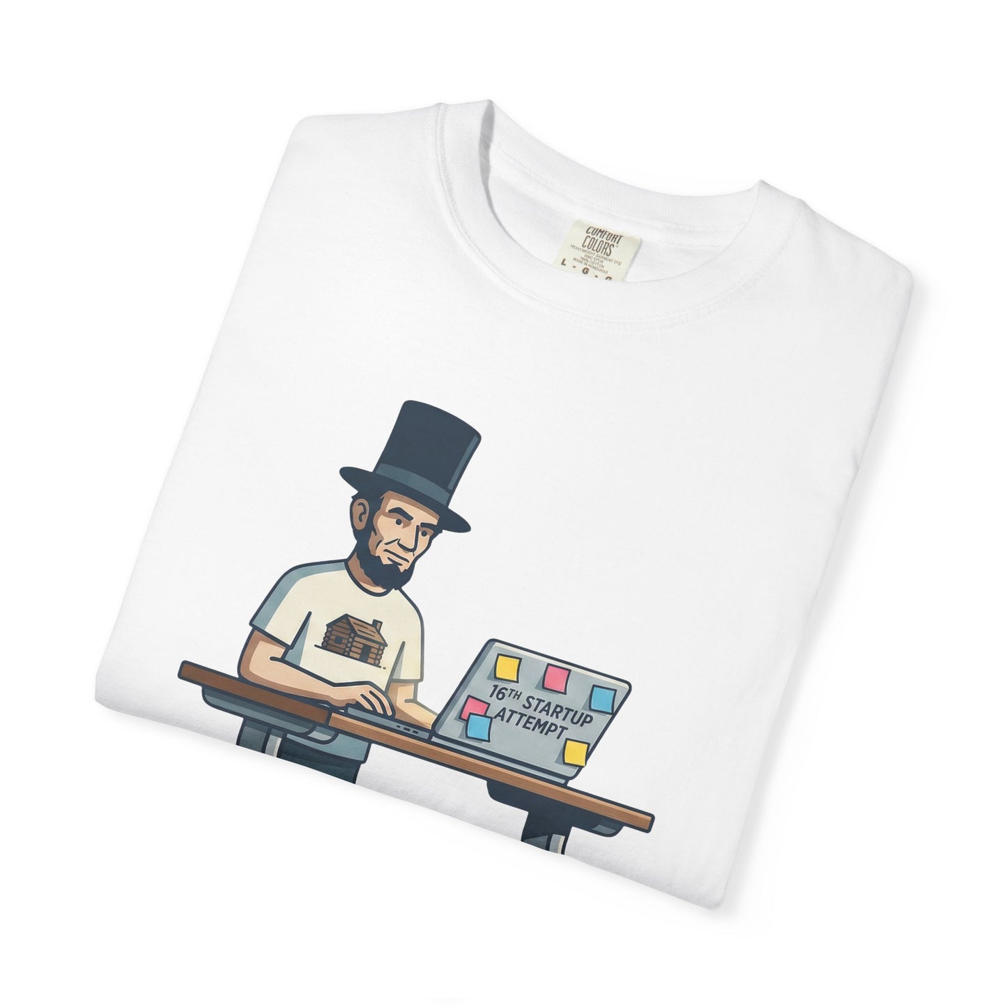 T-Shirt — Lincoln Working at Laptop Graphic Tee (Funny Programmer Abraham Lincoln Shirt)