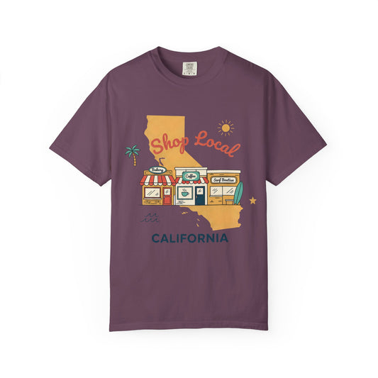 California 'Shop Local' T-Shirt — Vintage State Map & Small Business Graphic