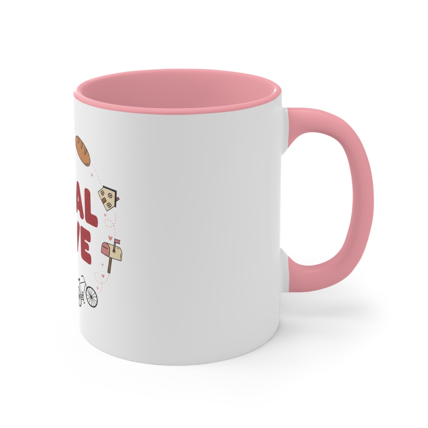 Mug — "Local Love" Ceramic Accent Coffee Mug with Pink Handle & Rim