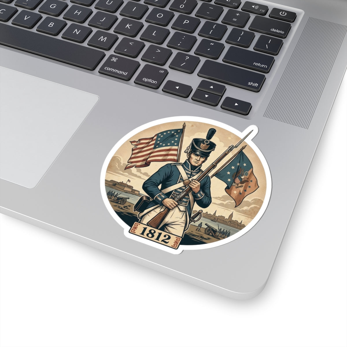 1812 War Soldier Sticker — Vintage American Flag Historical Kiss-Cut Decal