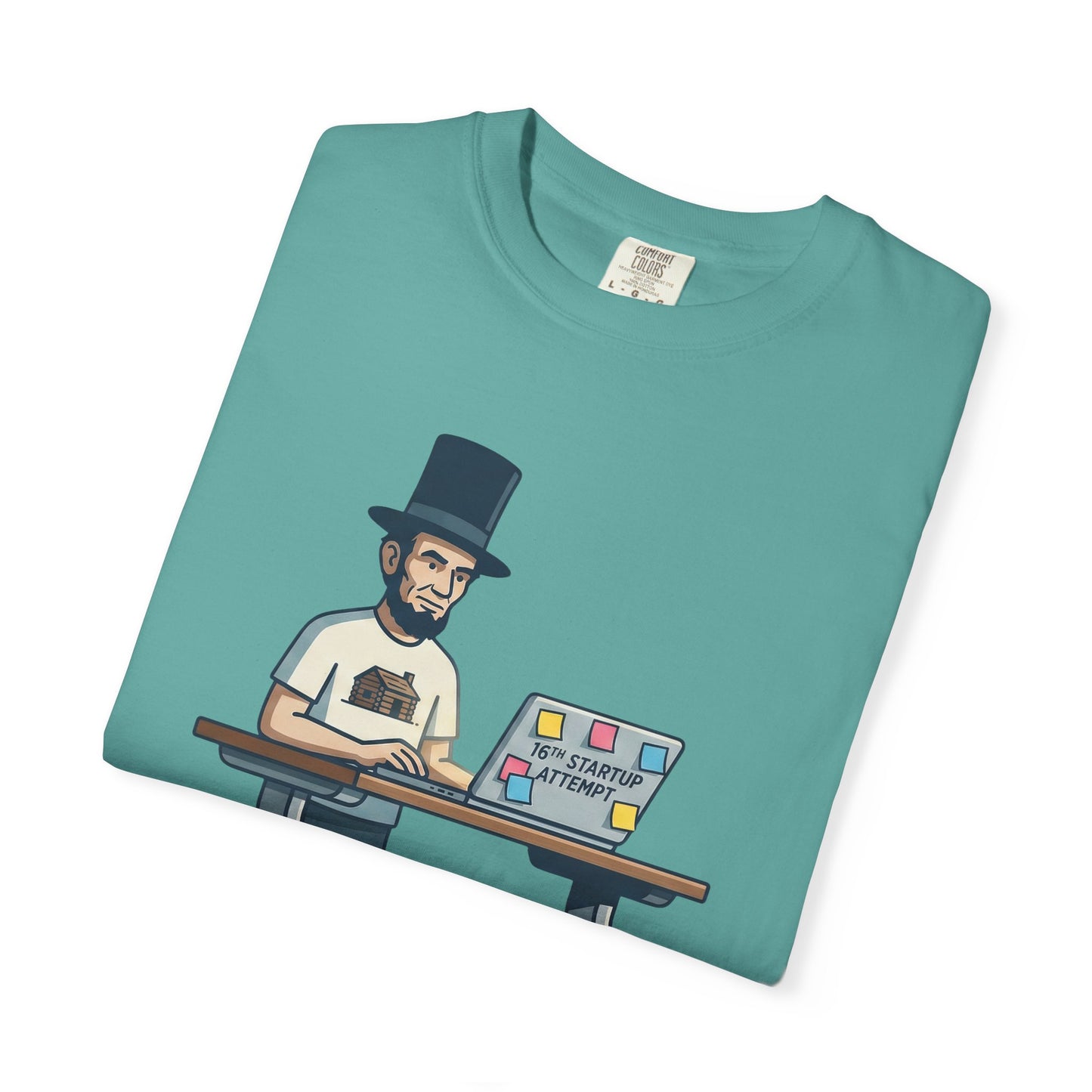 T-Shirt — Lincoln Working at Laptop Graphic Tee (Funny Programmer Abraham Lincoln Shirt)