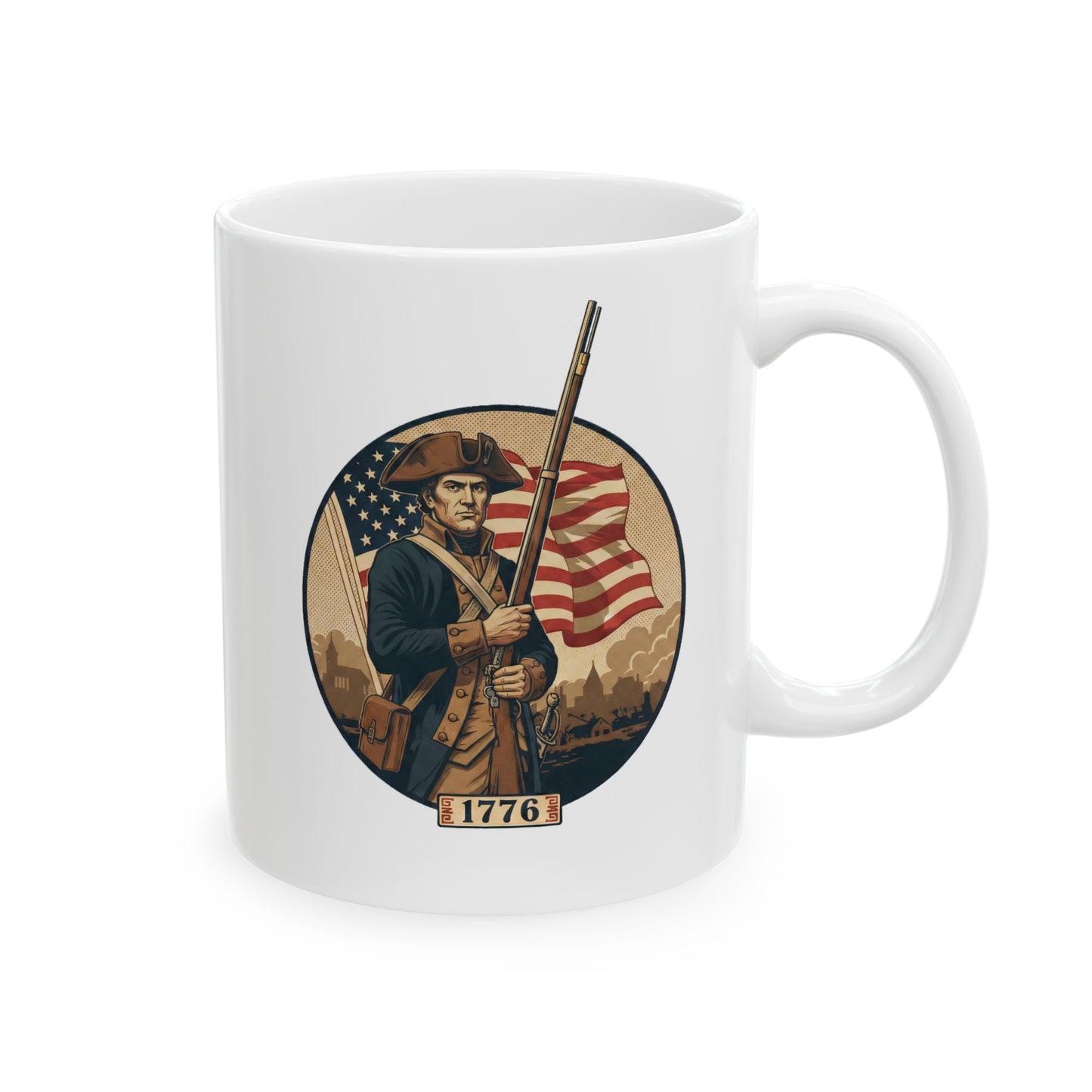 Revolutionary War Soldier Ceramic Mug — Patriotic Military History Coffee Mug