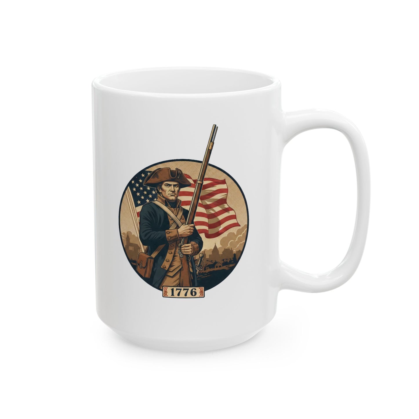 Revolutionary War Soldier Ceramic Mug — Patriotic Military History Coffee Mug