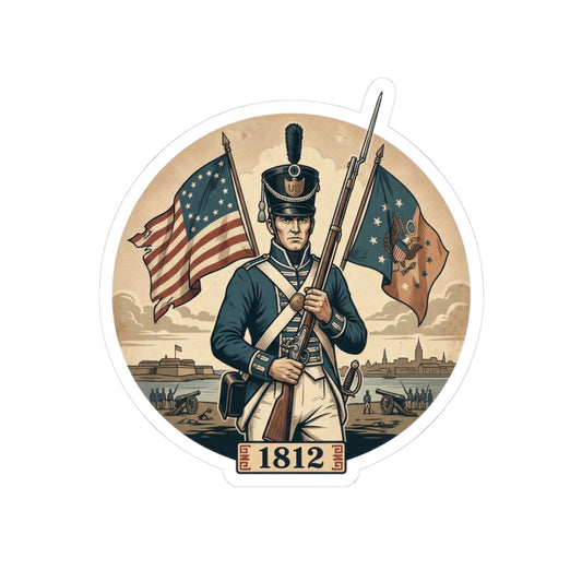 1812 War Soldier Sticker — Vintage American Flag Historical Kiss-Cut Decal