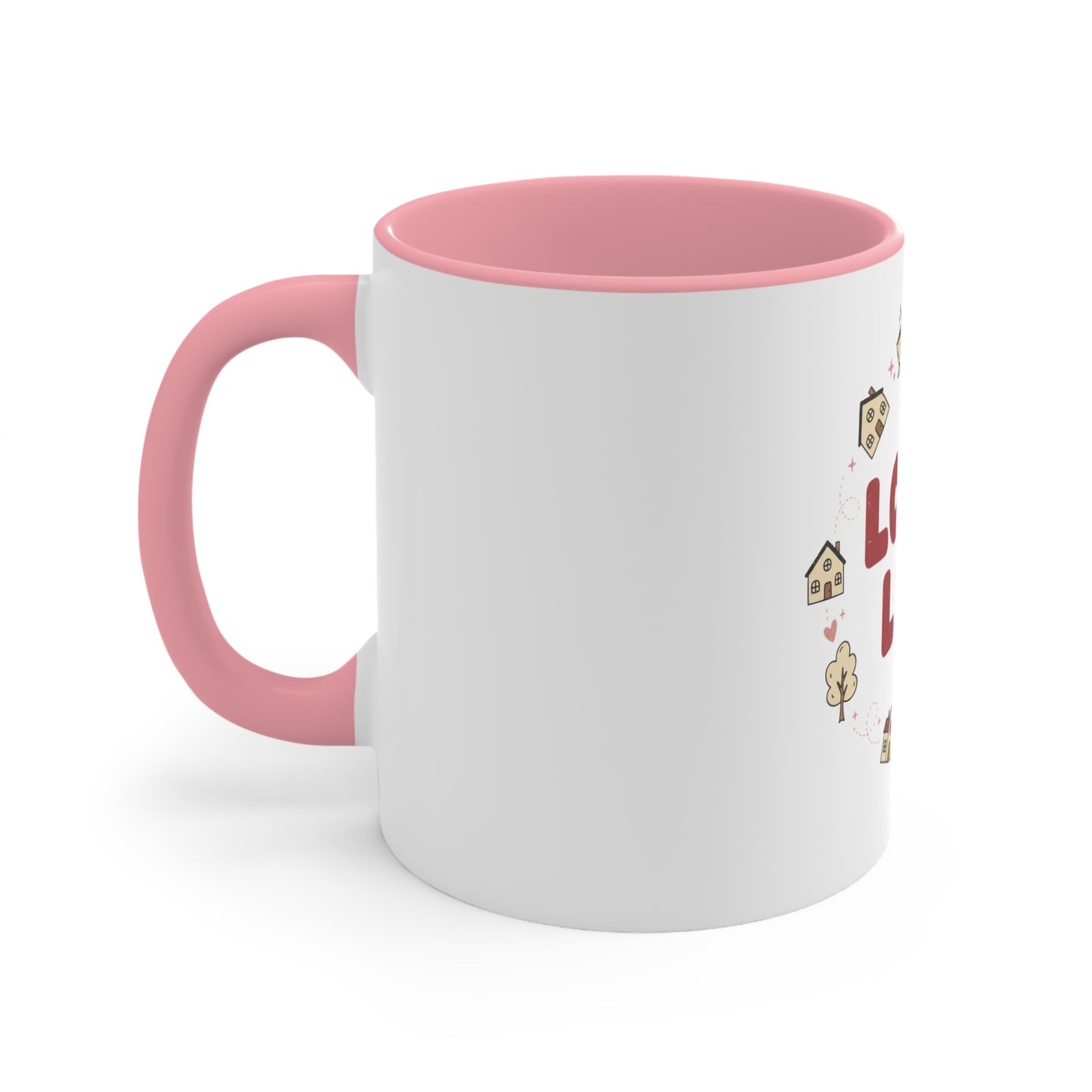 Mug — "Local Love" Ceramic Accent Coffee Mug with Pink Handle & Rim