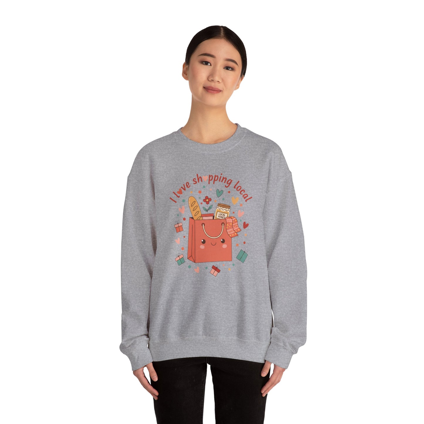 Local Shopping Crewneck Sweatshirt – "I Love Shopping Local" Cute Gift Pullover