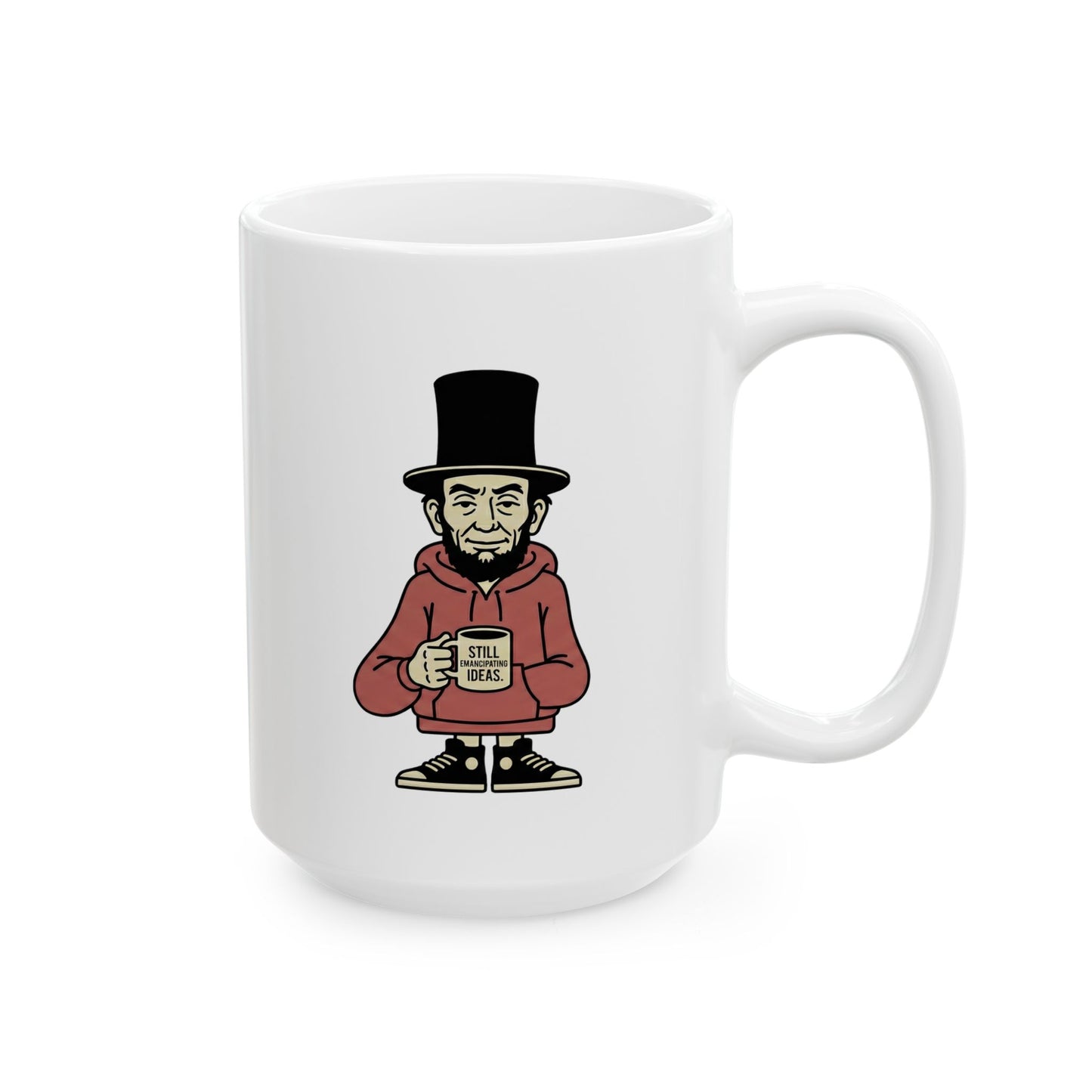 Ceramic Mug — Vintage-Style Abraham Lincoln Illustration "Still Emancipating Ideas"