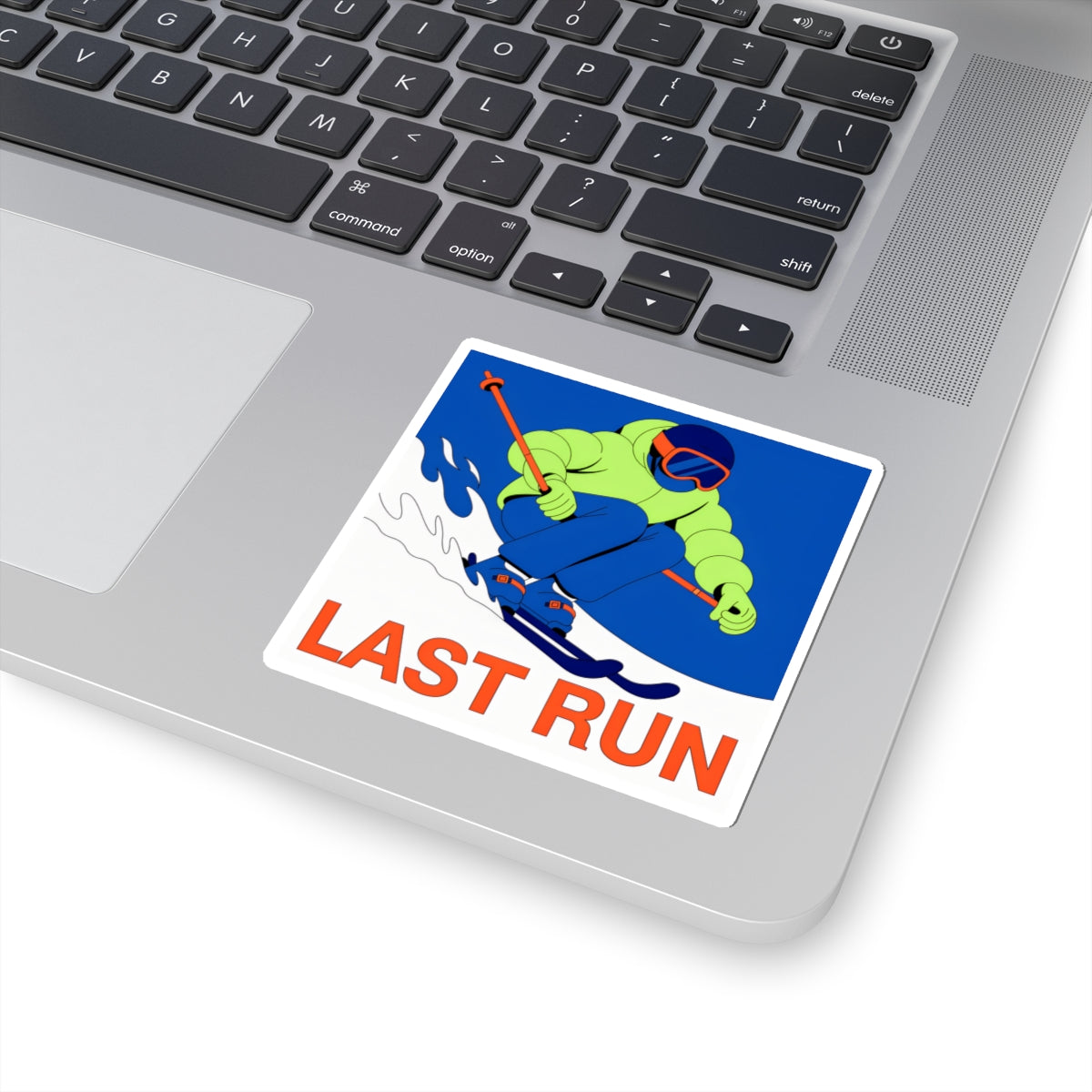 Kiss-Cut Sticker — 'LAST RUN' Skier Design (Winter Sports Laptop Decal)