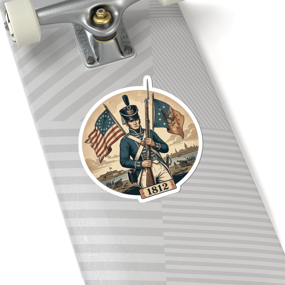 1812 War Soldier Sticker — Vintage American Flag Historical Kiss-Cut Decal