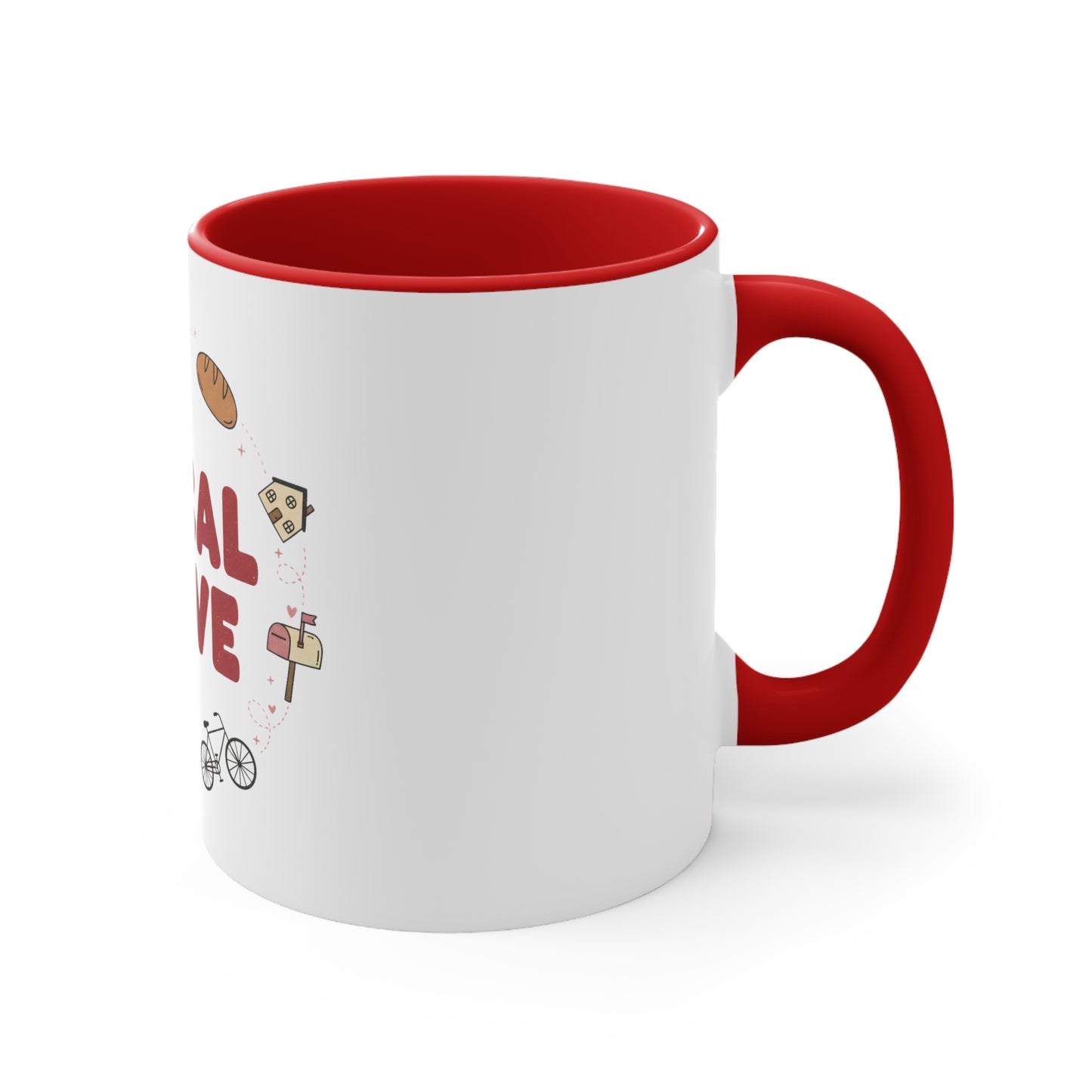Mug — "Local Love" Ceramic Accent Coffee Mug with Pink Handle & Rim