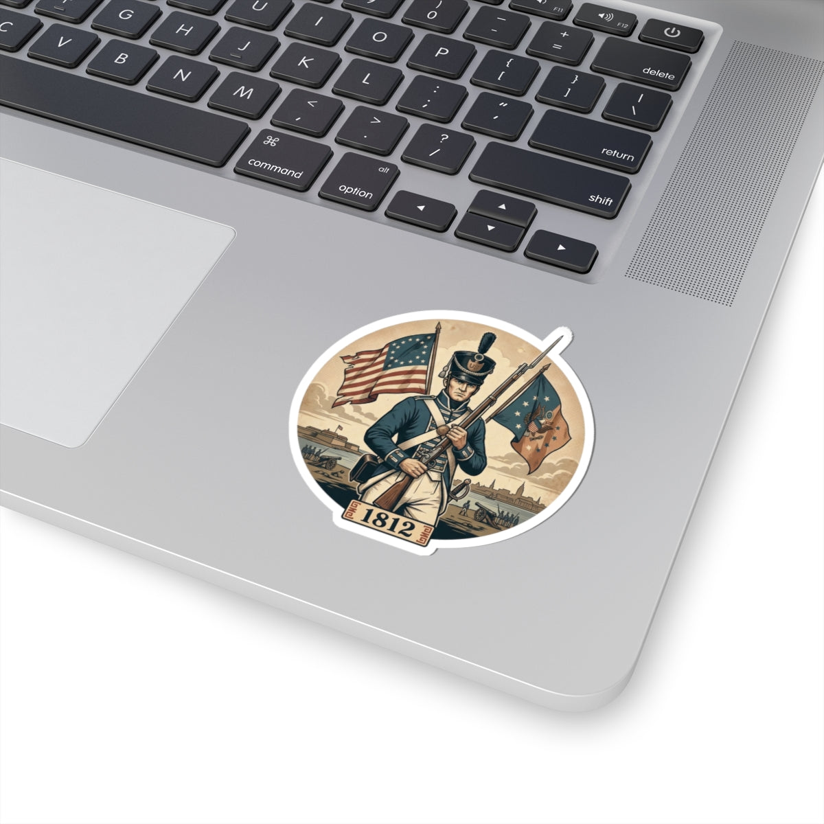 1812 War Soldier Sticker — Vintage American Flag Historical Kiss-Cut Decal