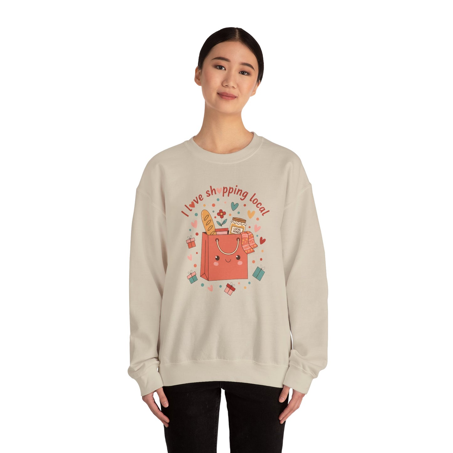Local Shopping Crewneck Sweatshirt – "I Love Shopping Local" Cute Gift Pullover