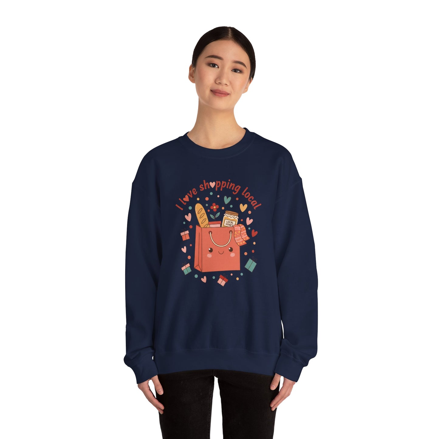 Local Shopping Crewneck Sweatshirt – "I Love Shopping Local" Cute Gift Pullover