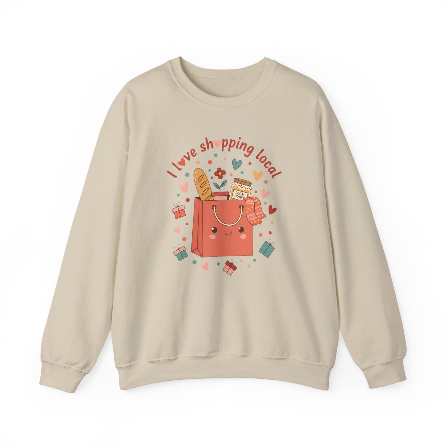 Local Shopping Crewneck Sweatshirt – "I Love Shopping Local" Cute Gift Pullover
