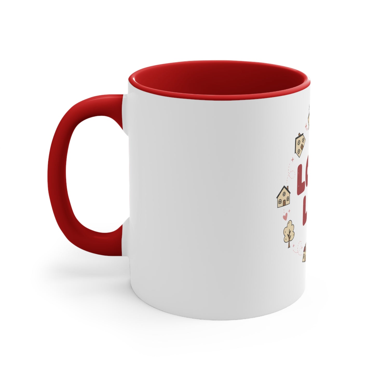 Mug — "Local Love" Ceramic Accent Coffee Mug with Pink Handle & Rim