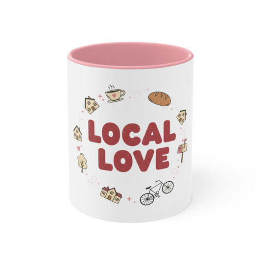 Mug — "Local Love" Ceramic Accent Coffee Mug with Pink Handle & Rim