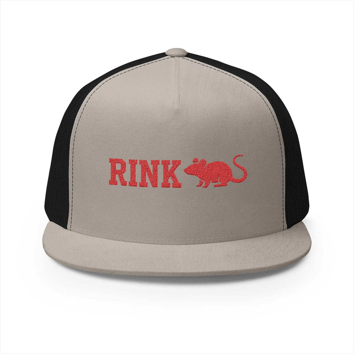 Rink Rat Hockey Tailgate Trucker Cap — Vintage Red Script with Mouse Logo