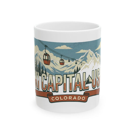 Ski Capital USA Colorado Ceramic Mug — Vintage Mountain Ski Lift Design (11oz/15oz)
