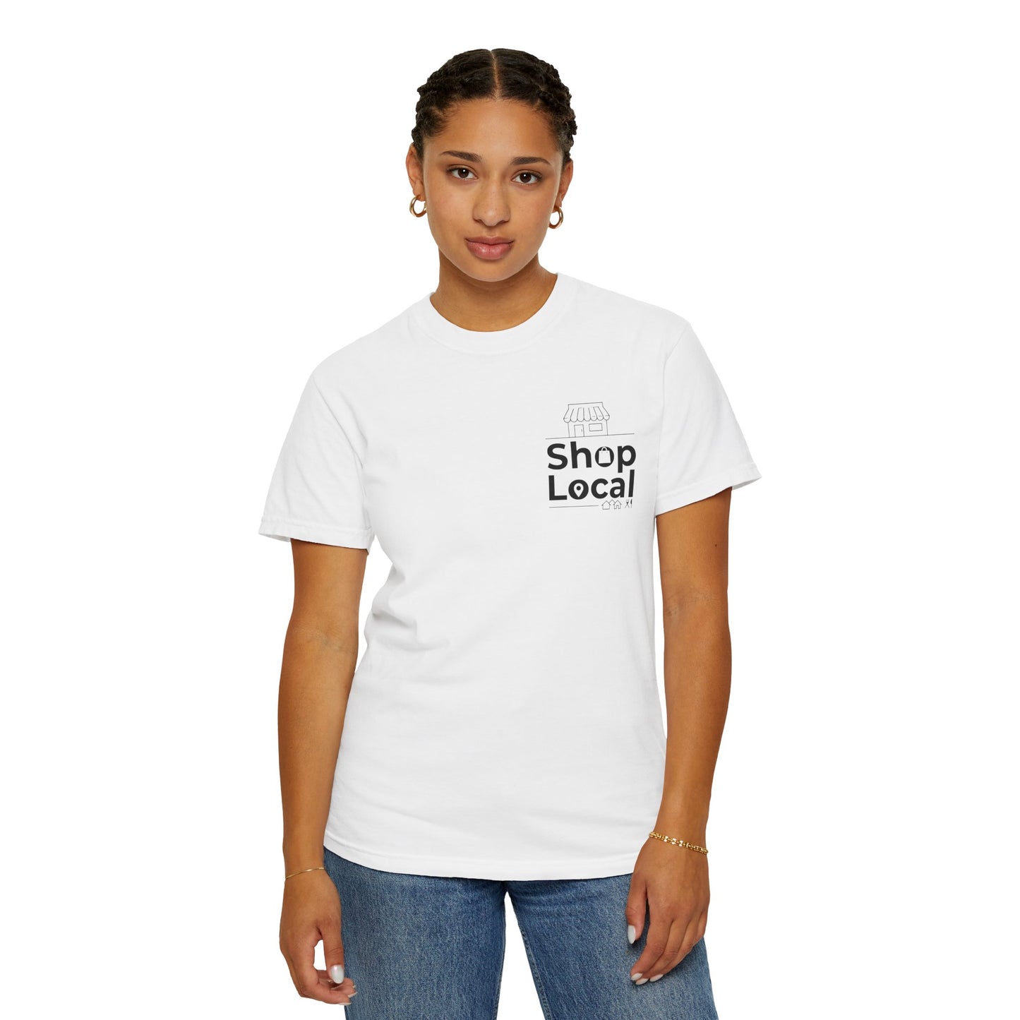 Shop Local T‑Shirt — Minimal Chest Logo Tee for Small Business Support