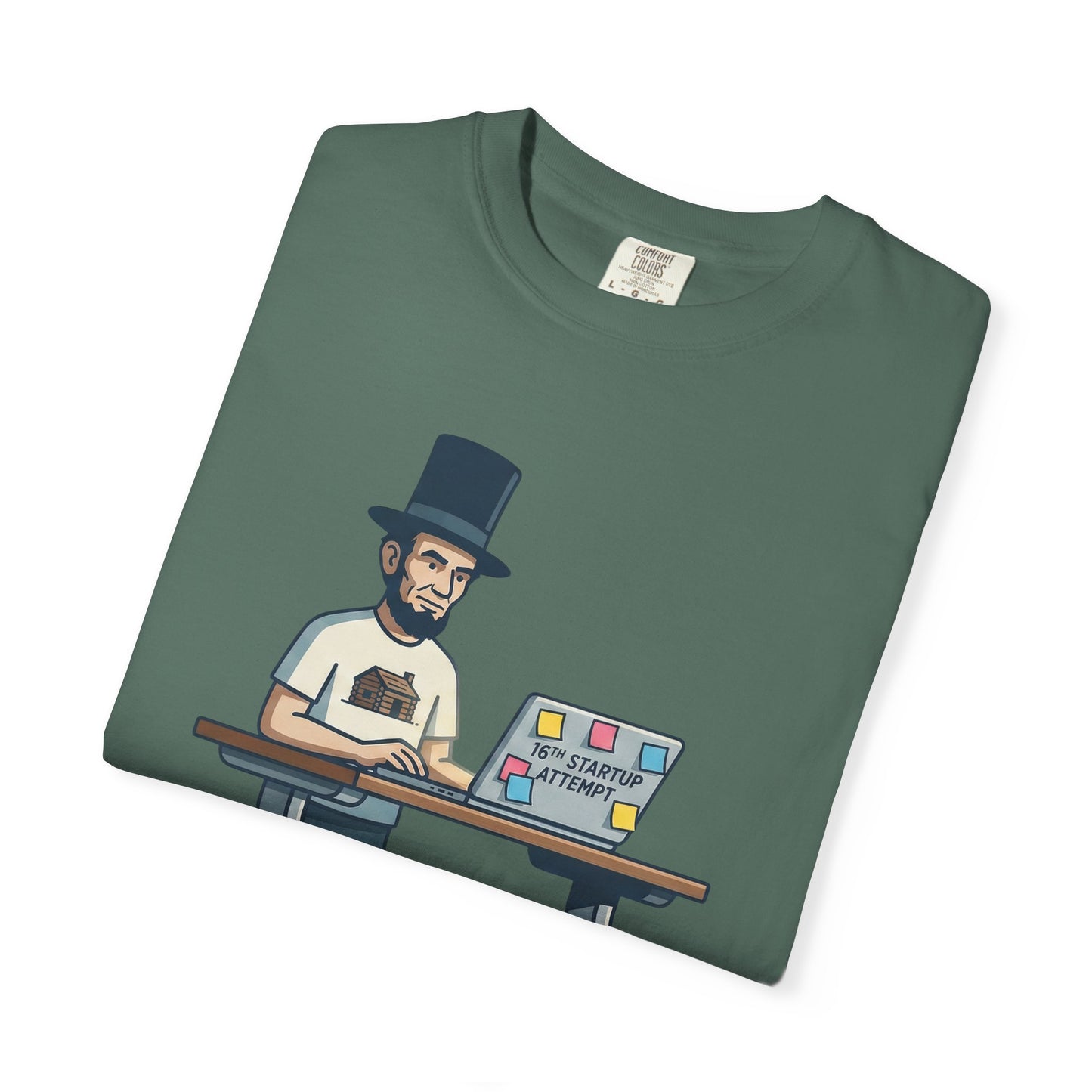 T-Shirt — Lincoln Working at Laptop Graphic Tee (Funny Programmer Abraham Lincoln Shirt)