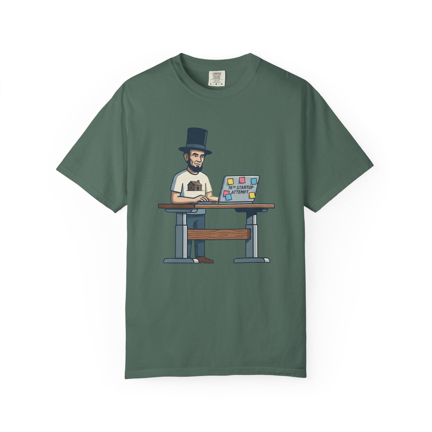 T-Shirt — Lincoln Working at Laptop Graphic Tee (Funny Programmer Abraham Lincoln Shirt)