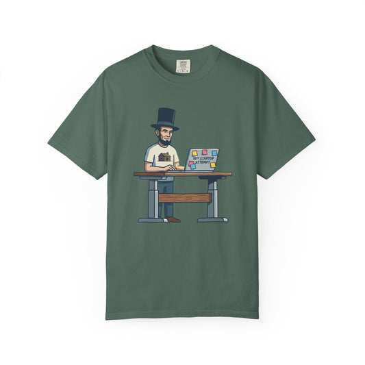 T-Shirt — Lincoln Working at Laptop Graphic Tee (Funny Programmer Abraham Lincoln Shirt)