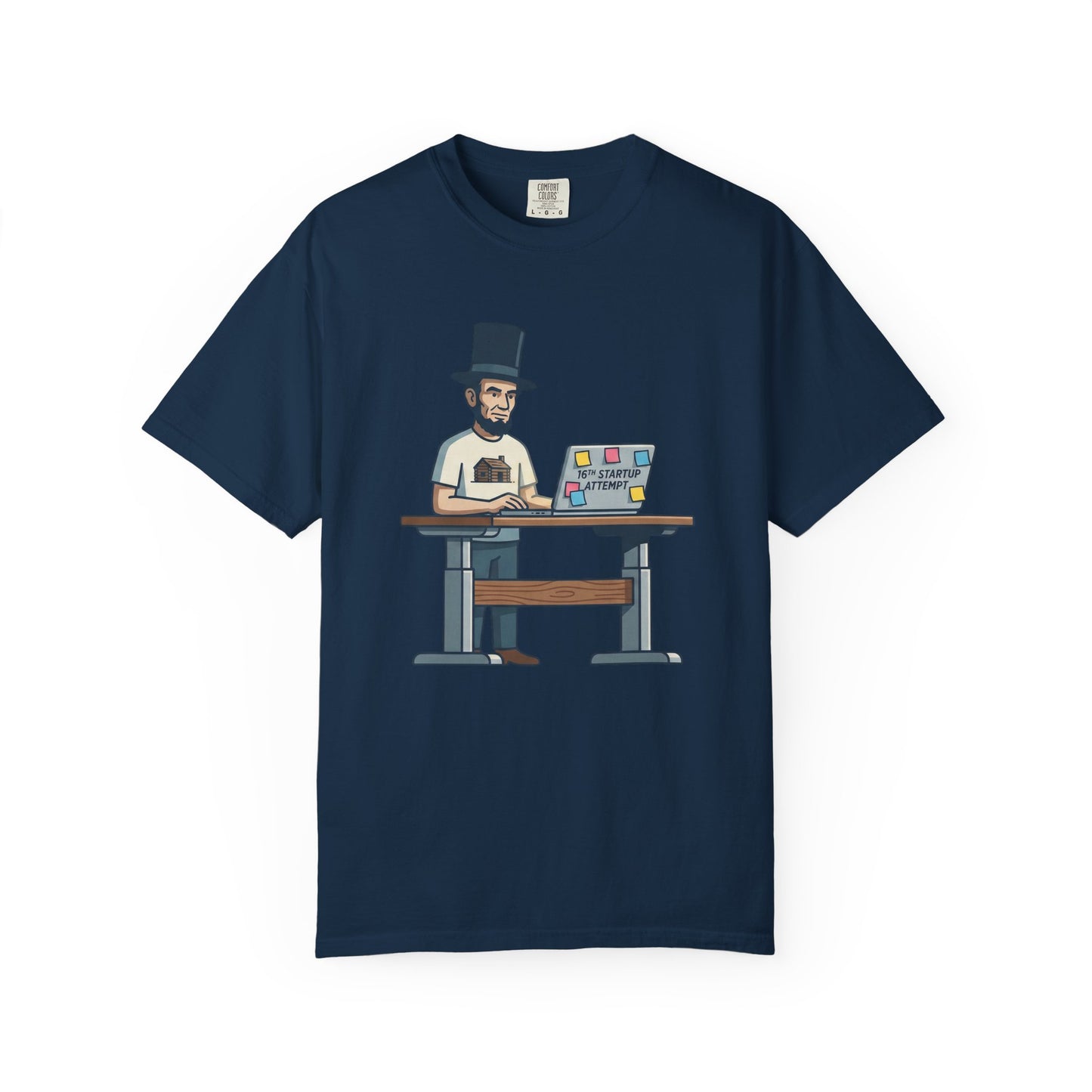 T-Shirt — Lincoln Working at Laptop Graphic Tee (Funny Programmer Abraham Lincoln Shirt)