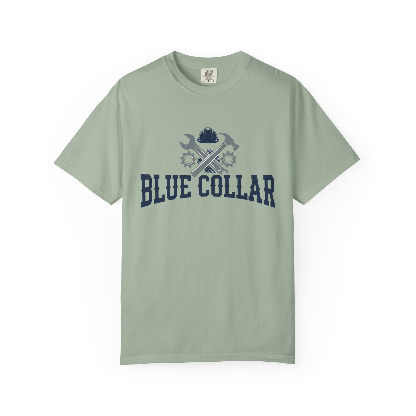 Blue Collar T-Shirt — Vintage Workwear Tee with Wrench & Helmet Graphic