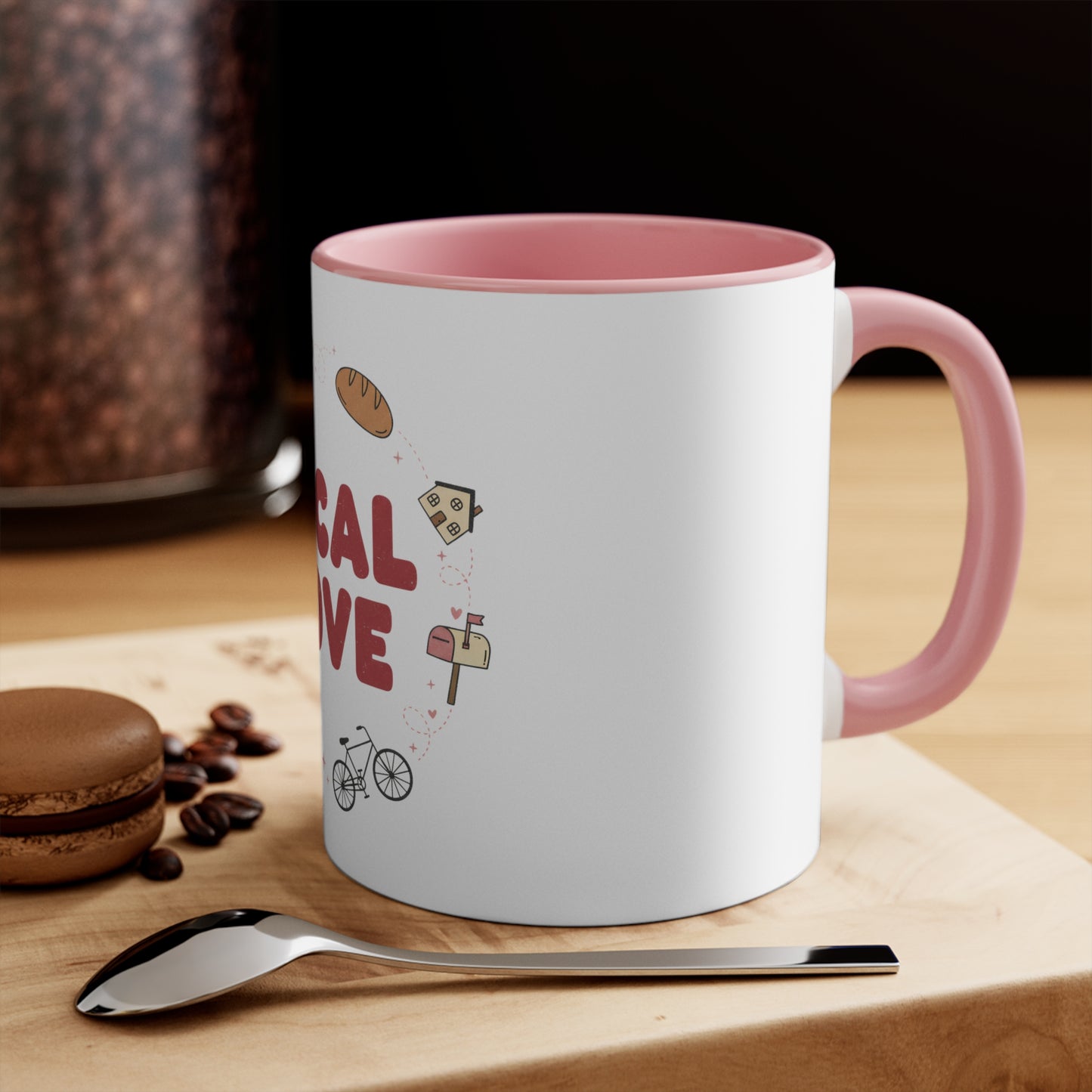 Mug — "Local Love" Ceramic Accent Coffee Mug with Pink Handle & Rim