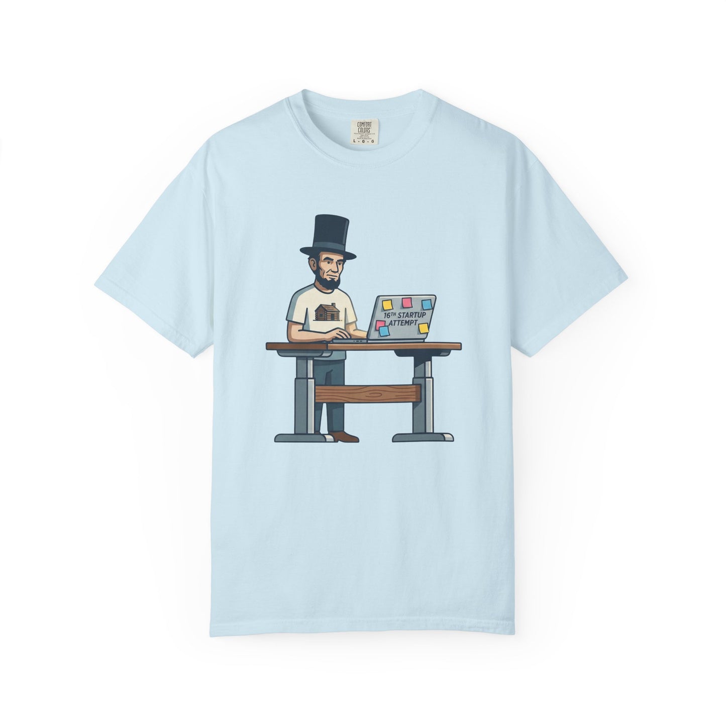 T-Shirt — Lincoln Working at Laptop Graphic Tee (Funny Programmer Abraham Lincoln Shirt)