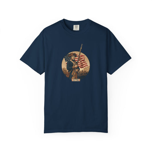 1776 Revolutionary Soldier Flag T-Shirt — Vintage American Patriot Tee