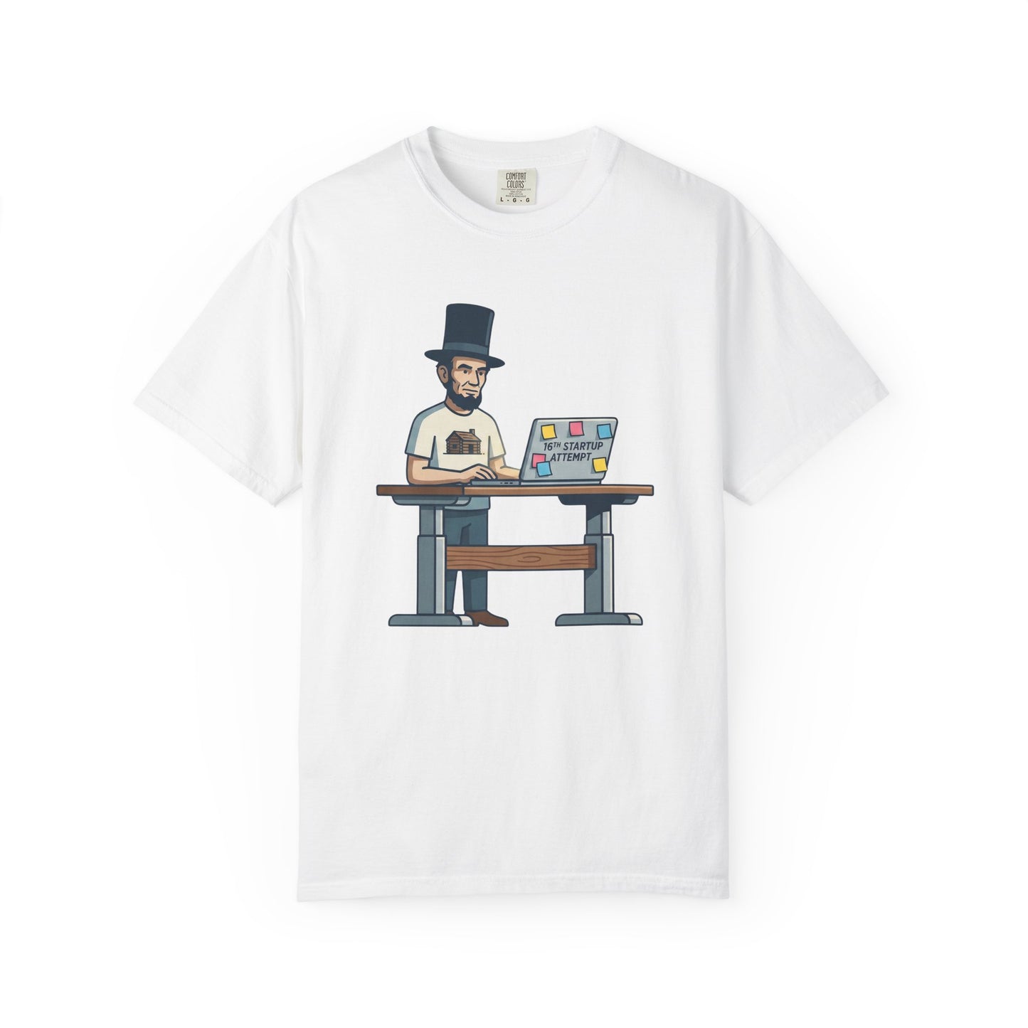 T-Shirt — Lincoln Working at Laptop Graphic Tee (Funny Programmer Abraham Lincoln Shirt)