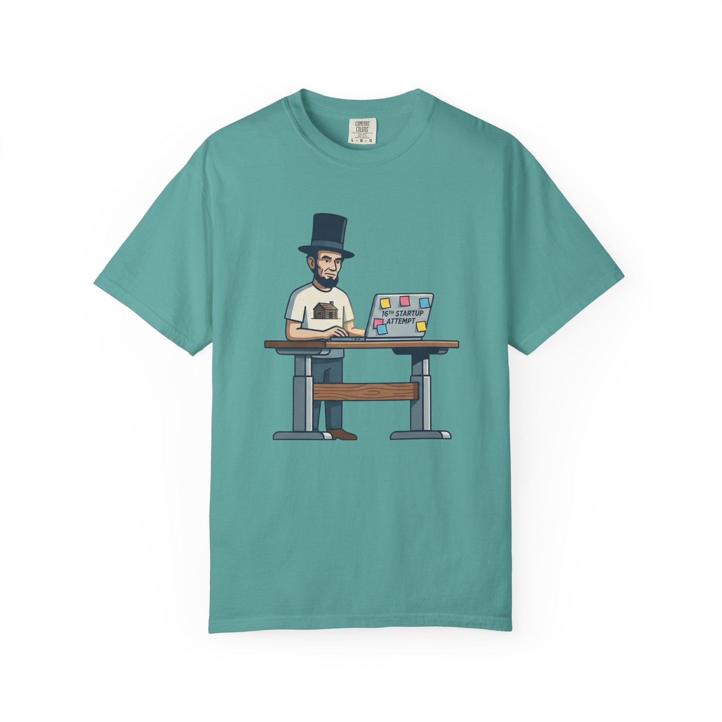 T-Shirt — Lincoln Working at Laptop Graphic Tee (Funny Programmer Abraham Lincoln Shirt)