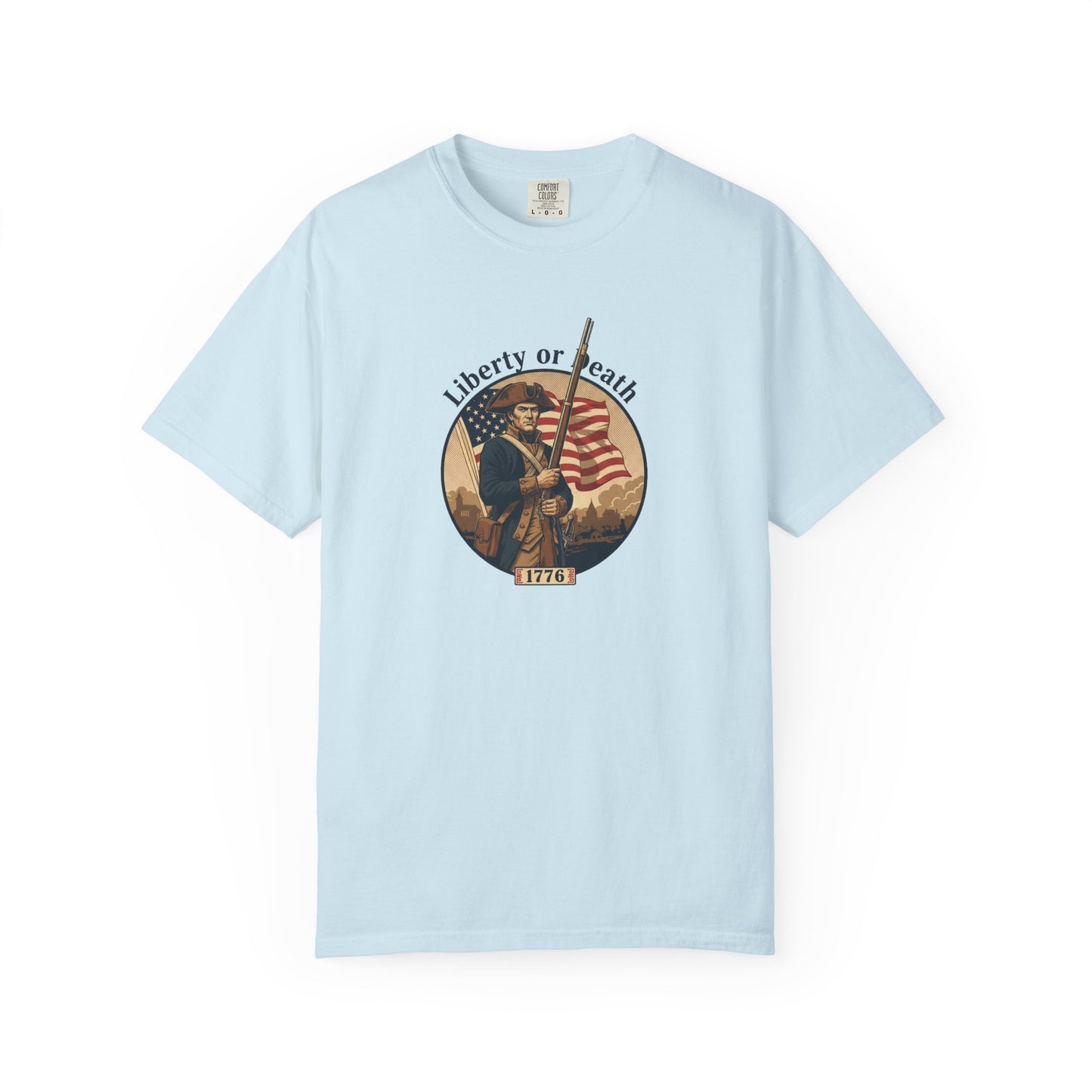 Liberty or Death T-Shirt — Revolutionary Soldier American Flag Graphic
